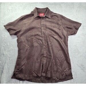 Woody's Shirt Men's XL Brown Modal Short Sleeve Button Up Palm Print Hawaiian